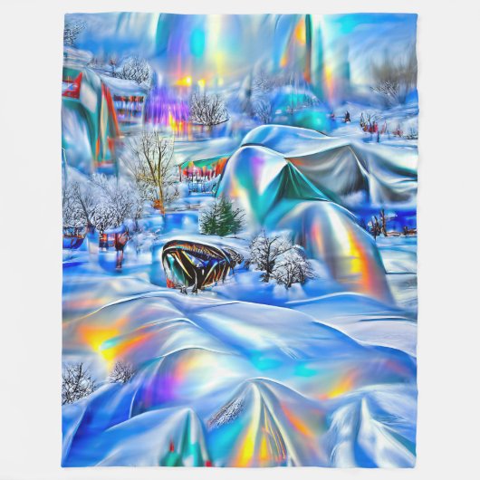 Surreal Winter Wonderland mit eisigen Lichtern Fleecedecke (Vorderseite)
