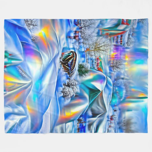 Surreal Winter Wonderland mit eisigen Lichtern Fleecedecke (Vorderseite (Horizontal))