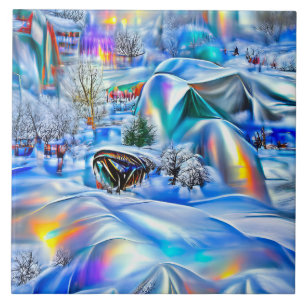 Surreal Winter Wonderland mit eisigen Lichtern Fliese