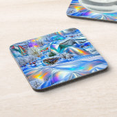 Surreal Winter Wonderland mit eisigen Lichtern Getränkeuntersetzer (Linke Seite)