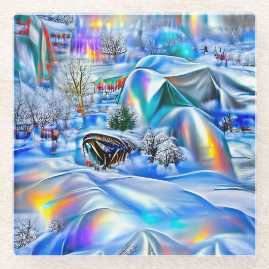 Surreal Winter Wonderland mit eisigen Lichtern Glasuntersetzer (Vorderseite)