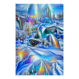 Surreal Winter Wonderland mit eisigen Lichtern Poster