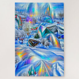 Surreal Winter Wonderland mit eisigen Lichtern Puzzle