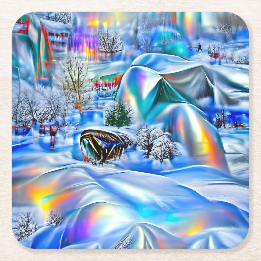 Surreal Winter Wonderland mit eisigen Lichtern Rechteckiger Pappuntersetzer (Vorderseite)