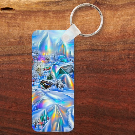 Surreal Winter Wonderland mit eisigen Lichtern Schlüsselanhänger (Rückseite)