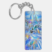 Surreal Winter Wonderland mit eisigen Lichtern Schlüsselanhänger (Vorderseite links)