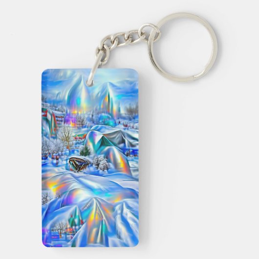 Surreal Winter Wonderland mit eisigen Lichtern Schlüsselanhänger (Rückseite)