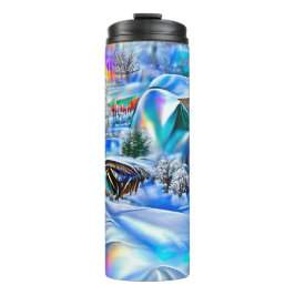 Surreal Winter Wonderland mit eisigen Lichtern Thermosbecher