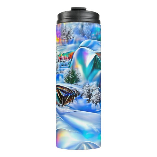 Surreal Winter Wonderland mit eisigen Lichtern Thermosbecher (Vorderseite)