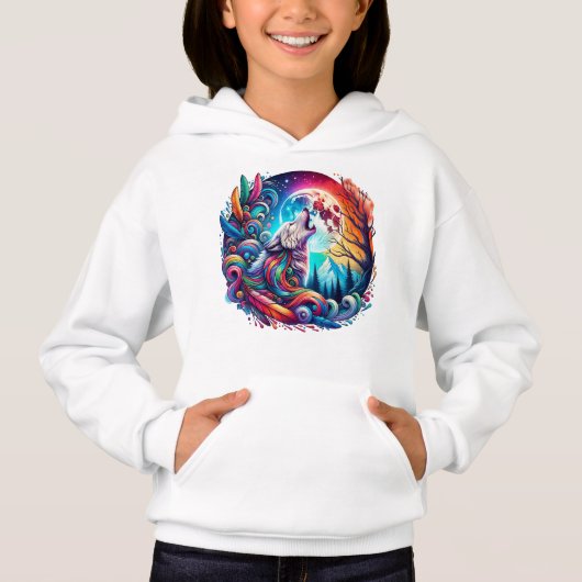 Surreal Wolf Howling am Mond 01 Hoodie (Vorderseite)