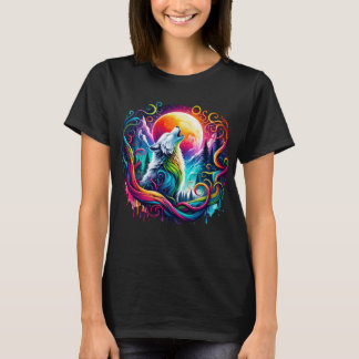 Surreal Wolf Howling am Mond 02 T-Shirt