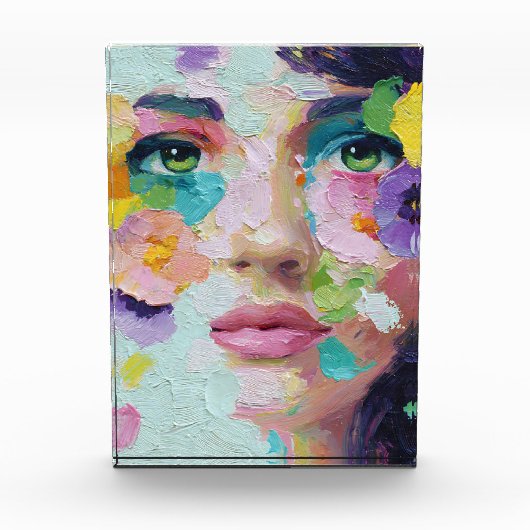 Surreal Woman Floral Eyes Petals Wind Wall Art Fotoblock (Vorderseite)