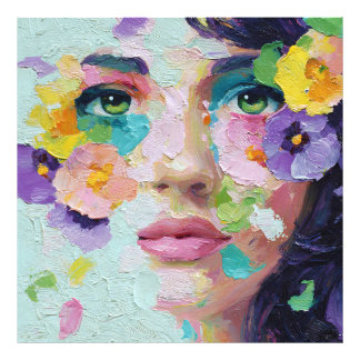 Surreal Woman Floral Eyes Petals Wind Wall Art Fotodruck