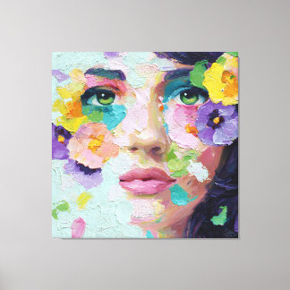 Surreal Woman Floral Eyes Petals Wind Wall Art Leinwanddruck