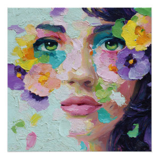 Surreal Woman Floral Eyes Petals Wind Wall Art Poster