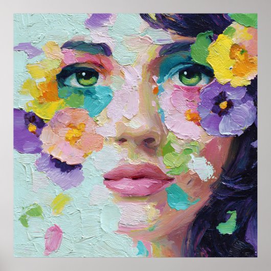 Surreal Woman Floral Eyes Petals Wind Wall Art Poster (Vorne)