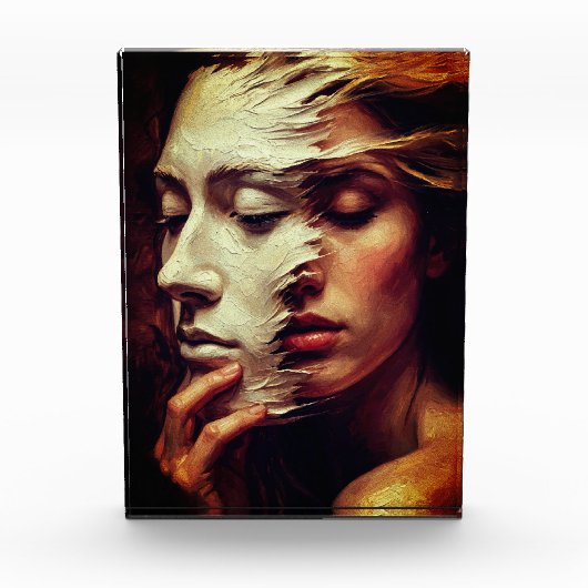 Surreal Woman Portrait with Painted Mask Fotoblock (Vorderseite)