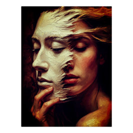 Surreal Woman Portrait with Painted Mask Poster