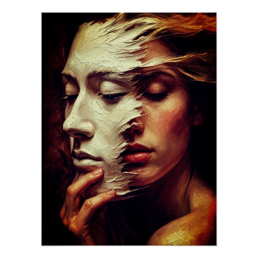 Surreal Woman Portrait with Painted Mask Poster (Vorderseite)