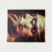 Surreal Woman Portrait with Painted Mask Wandteppich (Vorderseite (Horizontal))