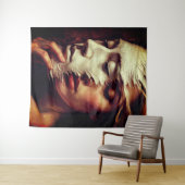 Surreal Woman Portrait with Painted Mask Wandteppich (Beispiel (Horizontal))