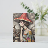 Surreal Woman With a Mushroom Hat Postkarte (Stehend Vorderseite)
