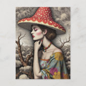 Surreal Woman With a Mushroom Hat Postkarte (Vorderseite)