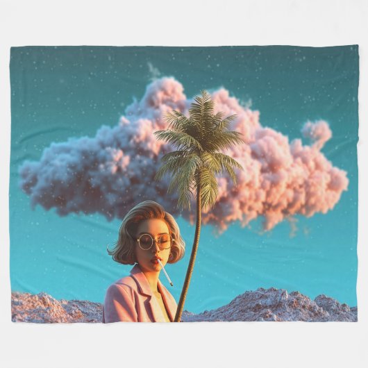 Surreal Woman with Palm Tree Fleecedecke (Vorderseite (Horizontal))