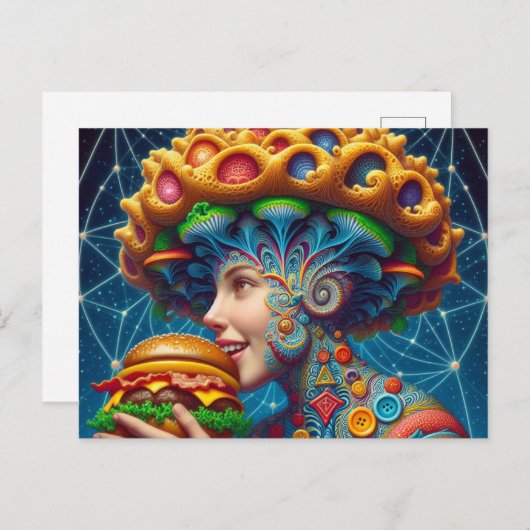 Surreal Women mit Cheeseburger Postkarte (Vorne/Hinten)