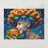 Surreal Women mit Cheeseburger Postkarte (Vorderseite)