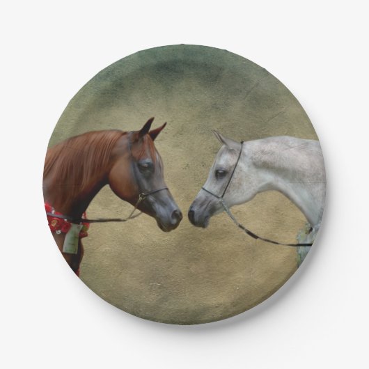 Surreal zwei Pferde Malerei. Pappteller (Vorderseite)