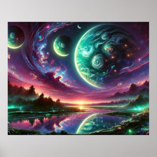 Surreale Alien Planet Landschaft mit kosmischem Hi Poster (Vorne)