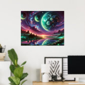 Surreale Alien Planet Landschaft mit kosmischem Hi Poster (Heimbüro)