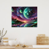 Surreale Alien Planet Landschaft mit kosmischem Hi Poster (Küche)