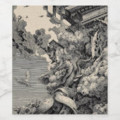 Surreale Architektur mit Vögeln und Wolken Weinetikett (Einzelnes Label)