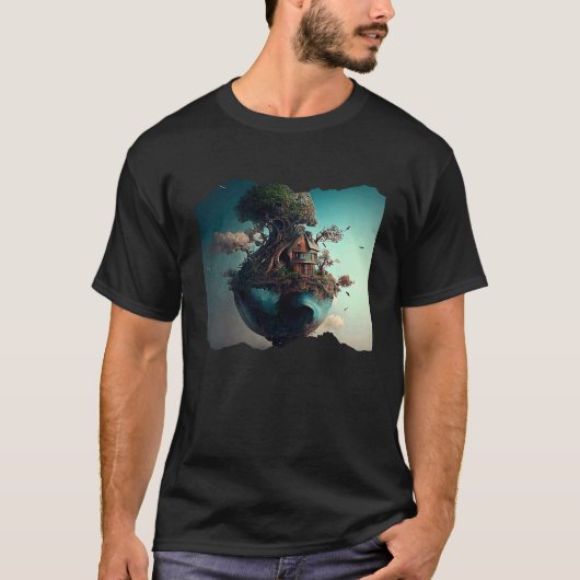 Surreale Artwork aus Erde und Baumhaus T-Shirt (Vorderseite)
