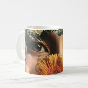 Surreale Augen und Blumen mit Schmetterlingen Kaffeetasse