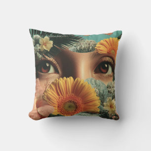 Surreale Augen und Blumen mit Schmetterlingen Kissen