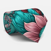 Surreale Blume, zyanblau rot Krawatte (Gerollt)