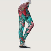Surreale Blume, zyanblau rot und rosa Leggings (Rechts)
