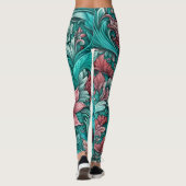 Surreale Blume, zyanblau rot und rosa Leggings (Rückseite)
