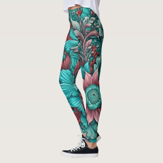 Surreale Blume, zyanblau rot und rosa Leggings (Links)