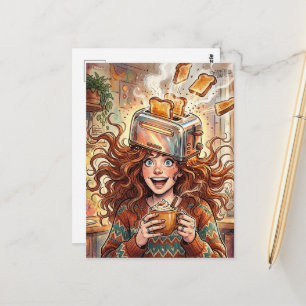 Surreale Dame und ein Toaster auf ihrem Kopf  Postkarte