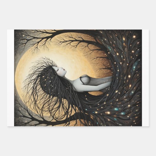 Surreale Frau im Zusammenhang mit Bäumen Geschenkpapier Set (Vorderseite)