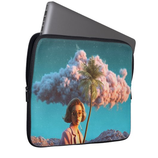 Surreale Frau mit Palme Laptopschutzhülle (Vorne Rechts)
