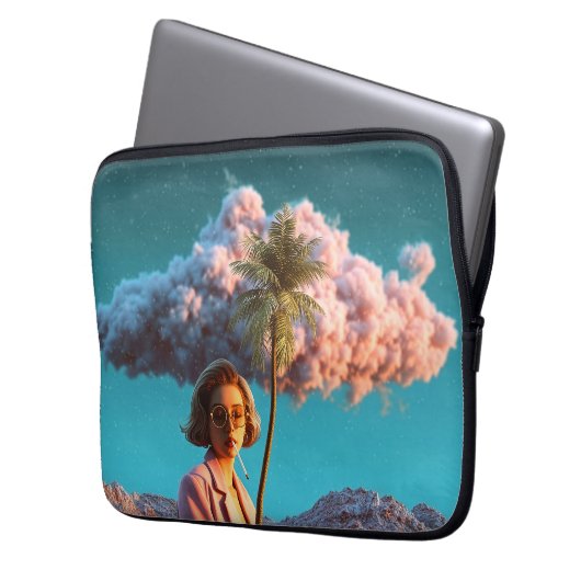 Surreale Frau mit Palme Laptopschutzhülle (Vorderseite Links)