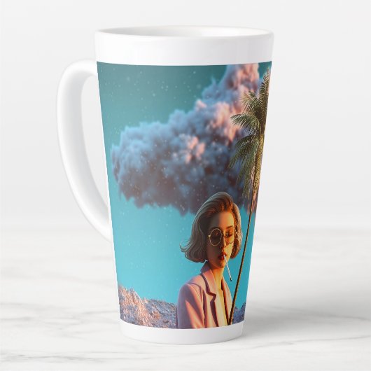 Surreale Frau mit Palme Milchtasse (Linke Ecke)