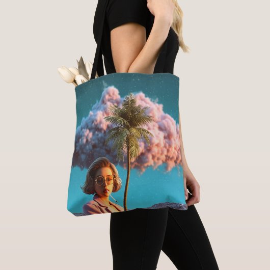 Surreale Frau mit Palme Tasche (Von Nahem)