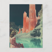 Surreale Frau mit rosa Kristallgebirge Postkarte (Vorderseite)