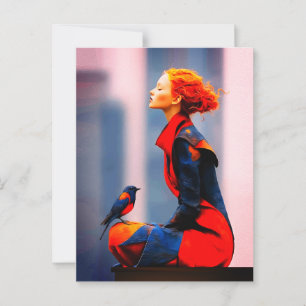 Surreale Frauen und Vogel Elegante Fantasie Rotes  Postkarte